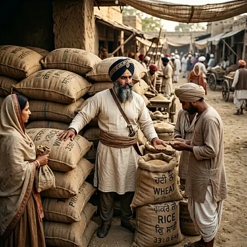 18th Century Sikh Businessman Selling Food Grain Bags