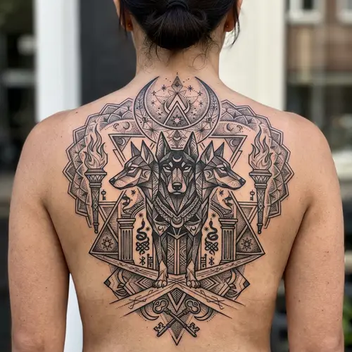 Geometric Tattoo Design of Goddess Hecate