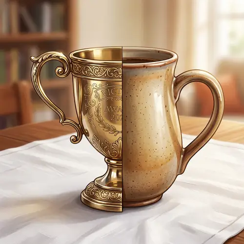 Unique Trophy and Coffee Mug Fusion Illustration