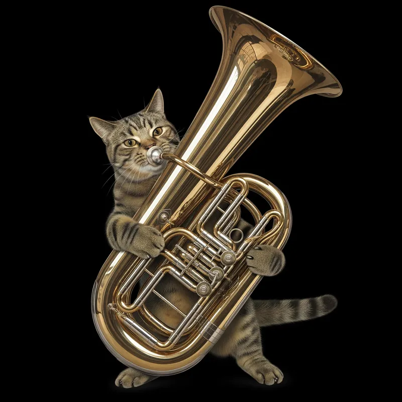 Whimsical Cat Playing a Brass Tuba