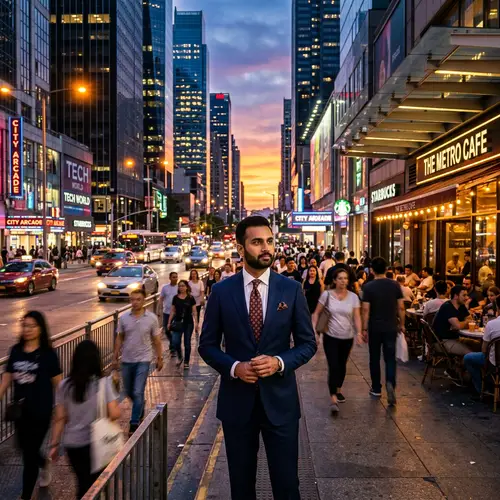 Diverse Urban Life: South Asian Man Amidst Cityscape