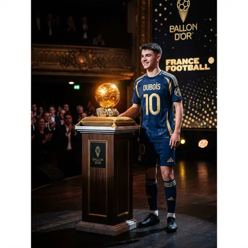 Teen Footballer with Golden Ballon d'Or Trophy