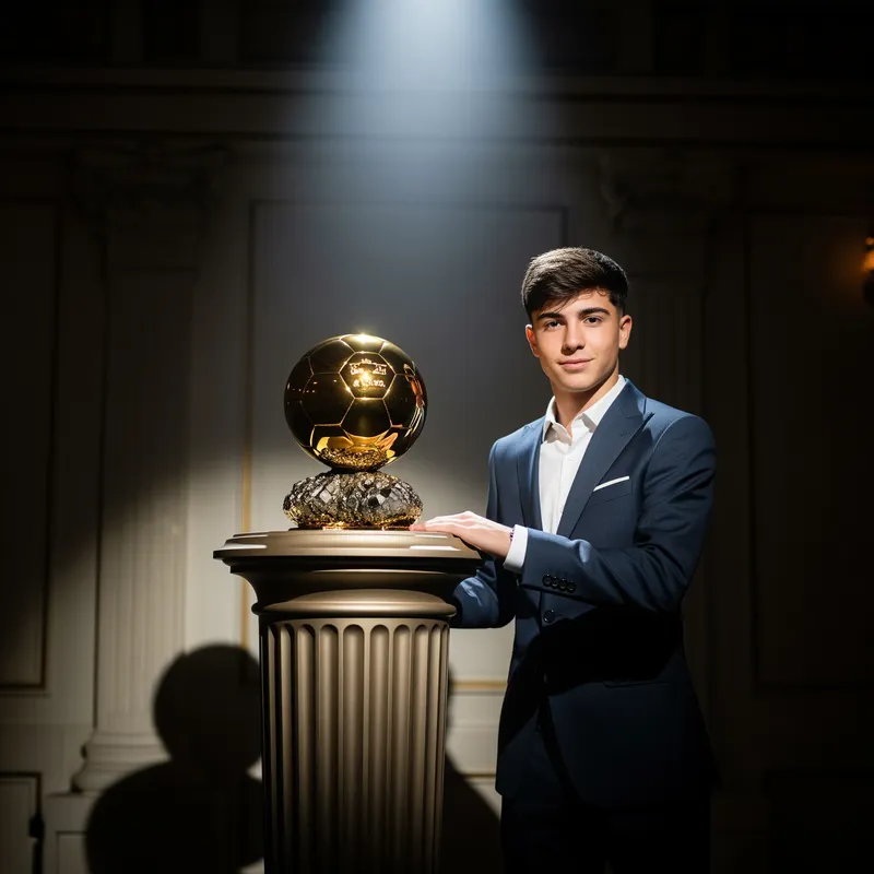 Teen Footballer with Golden Ballon d'Or Trophy