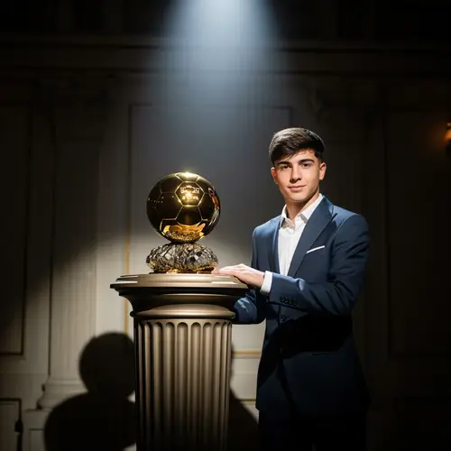 Teen Footballer with Golden Ballon d'Or Trophy