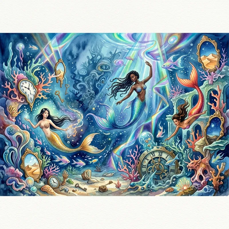Surreal Underwater Fantasy: Vibrant Mermaids, Coral Reefs & Graceful Movements