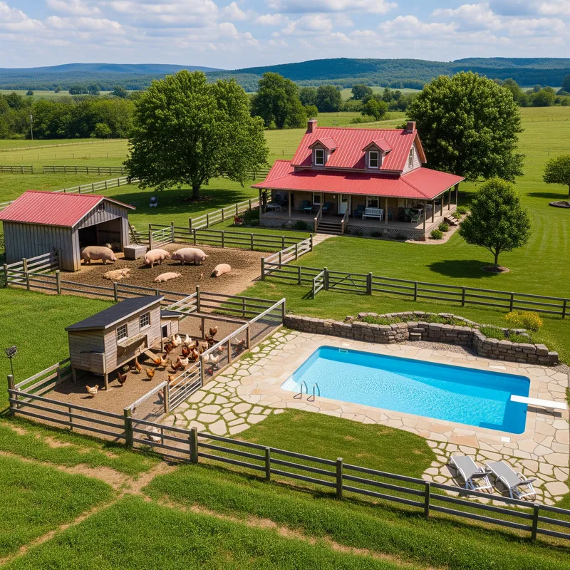 Charming Farmhouse with Chicken Coop, Pigsty & Pool