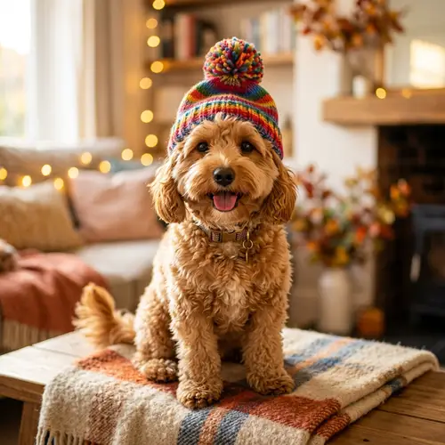 Adorable Dog in Colorful Hat - Happy & Charming
