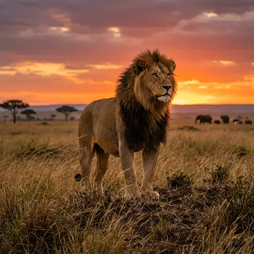 Majestic Lion in African Savannah | Wildlife Scene at Sunset