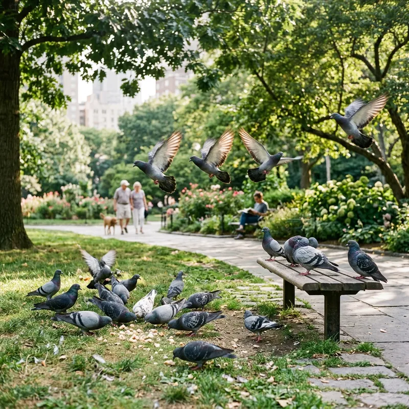 Tranquil City Pigeons: Flight, Grace, and Charm