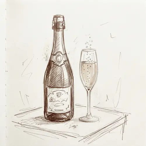 Sketch of Champagne Bottle and Glass