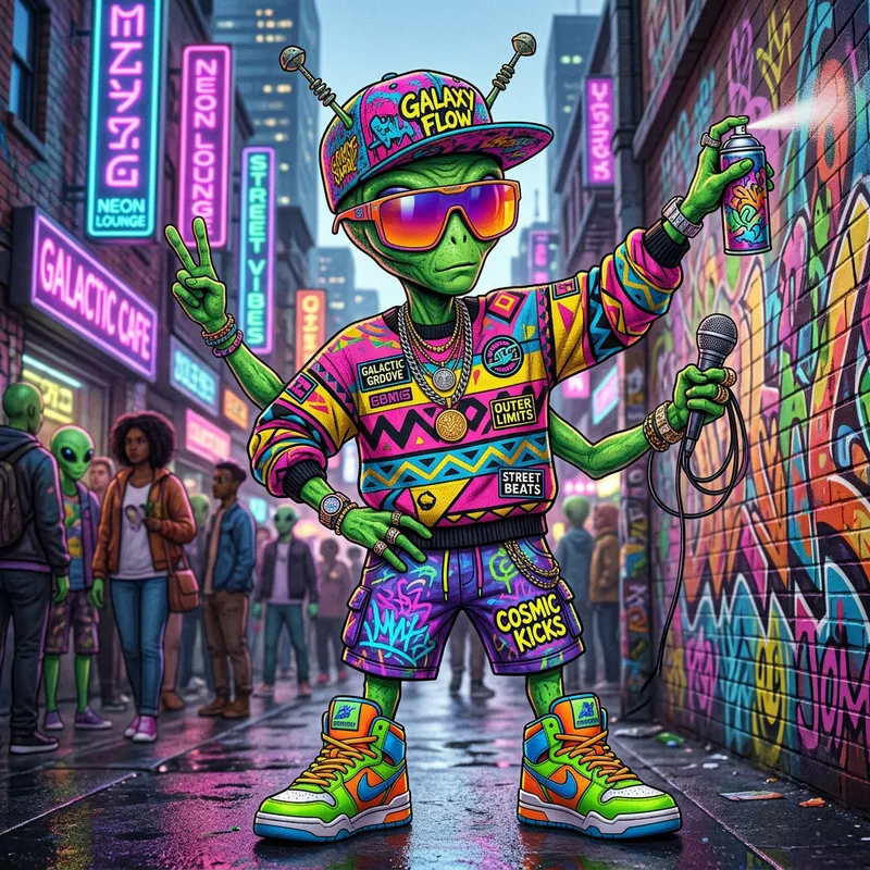 Fashionable Alien in Bad Bunny-Inspired Streetwear