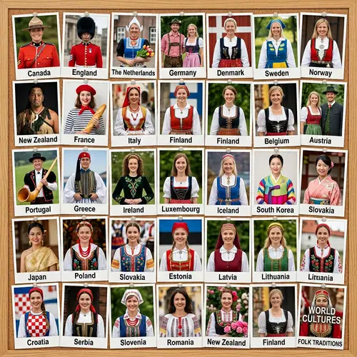 International Nationalities Collage with Traditional Attire