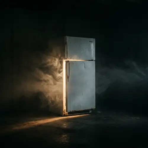 Mysterious Refrigerator in Dark Fog