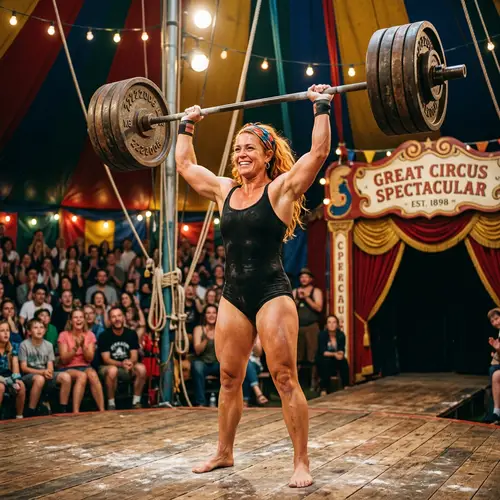Circus Strongwoman with Wavy Orange Hair