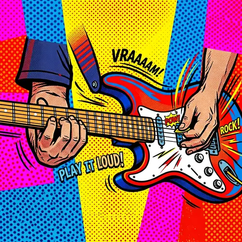 Vibrant Pop Art Electric Guitar Artwork