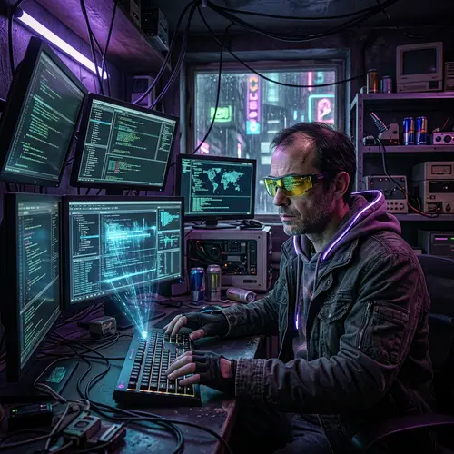 Cyberpunk Hacker with Slight Baldness