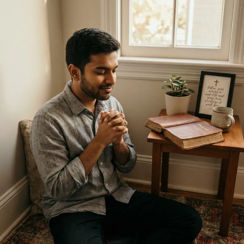 Devoted Young Man in Prayer - Spiritual Moment of Faith Devoted Young Man in Prayer - Spiritual Moment of Faith