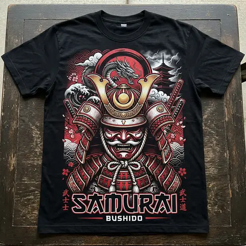 Samurai Theme T-Shirt Design in Black, Red & White