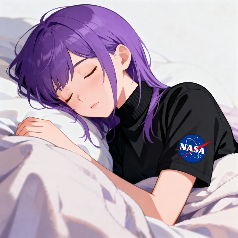 Purple Hair Anime Girl in NASA Shirt