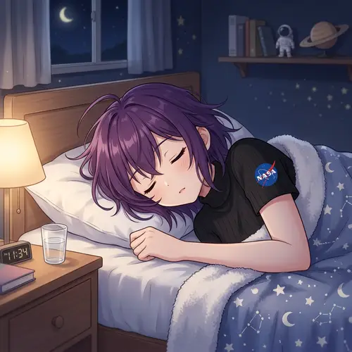 Purple Hair Anime Girl in NASA Shirt