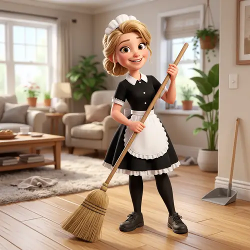 3D Cartoon Cleaning Lady in French Maid Outfit