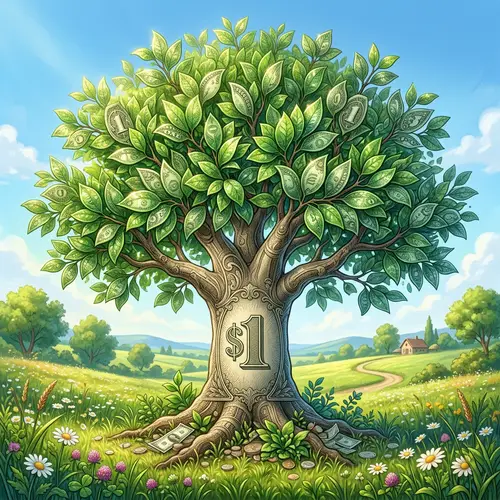 Unique $1 Tree Illustration - Nature and Economy Theme