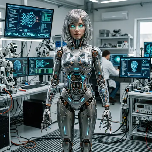 Robotic Woman: Intricate Alloy Body with LED Eyes