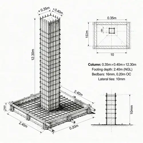 Detailed Column-Footing Plan & Section Illustration