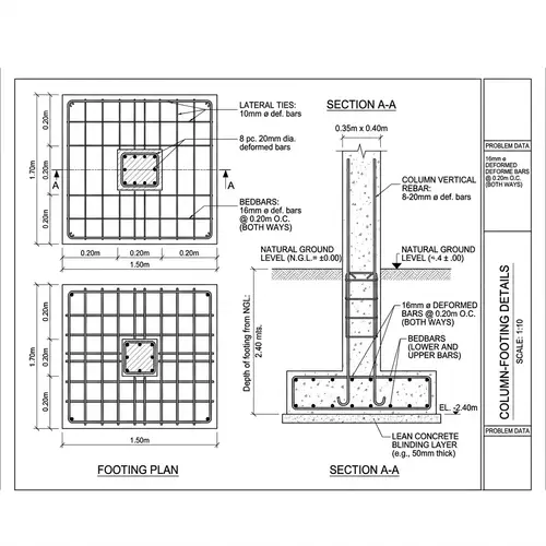 Detailed Column-Footing Plan & Section Illustration