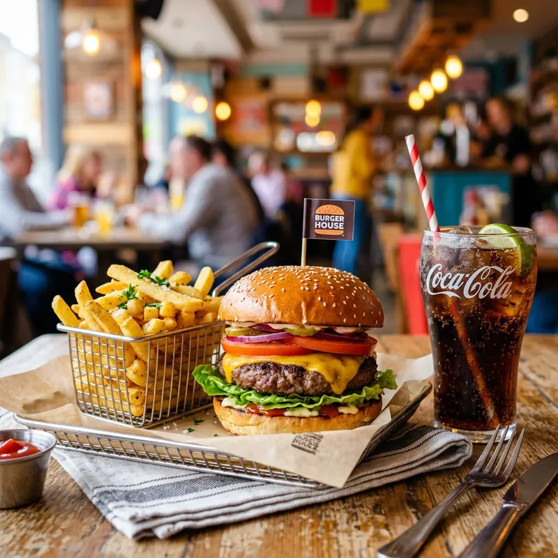 Delicious Hamburger Combo with Fries & Soda Delicious Hamburger Combo with Fries & Soda