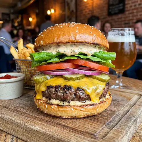 Delicious Large Hamburger with Fresh Ingredients