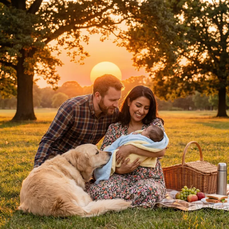 Beautiful Family Outdoors: Heartwarming Scene with Parents and Baby