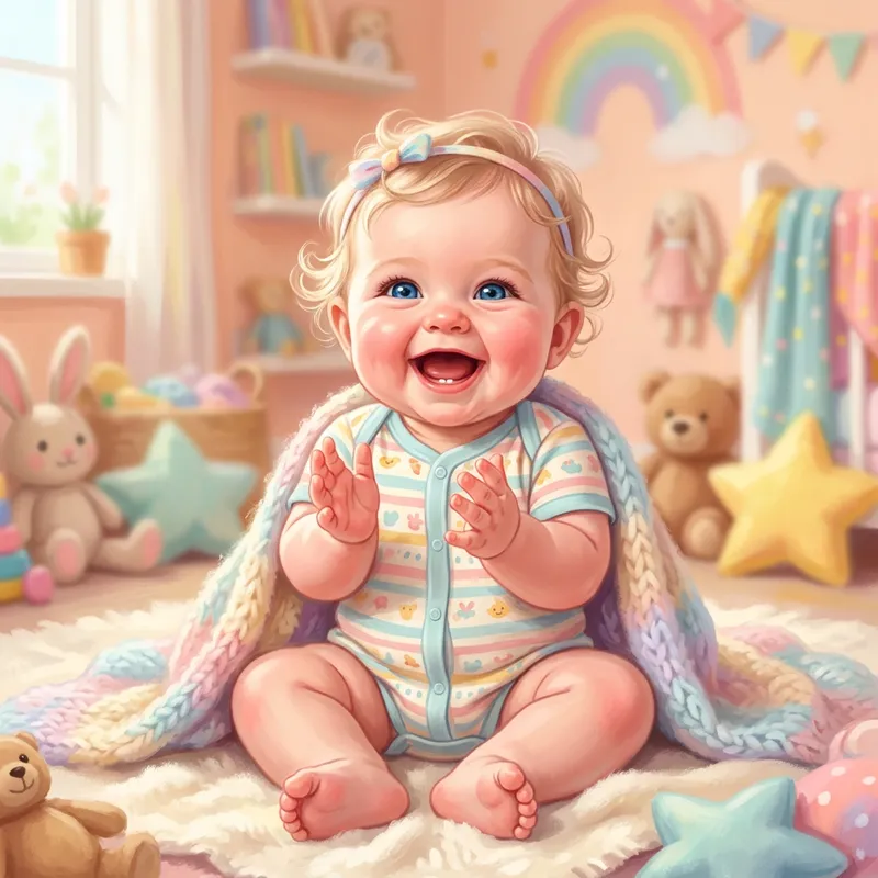 Joyful AI Baby Illustration in Pastel Colors