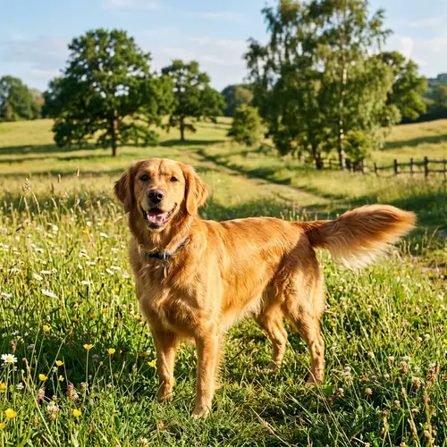 Medium-Sized Dog with Shiny Coat in Sunny Meadow