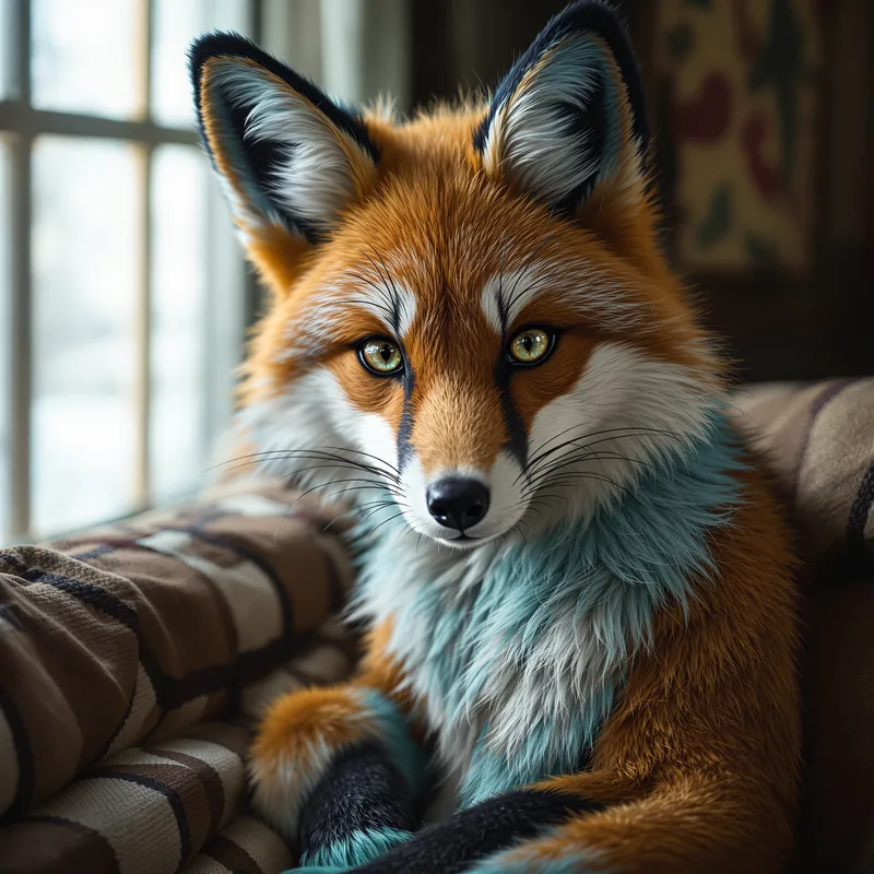 Blue and Teal Male Fox Fursona - Submissive Character