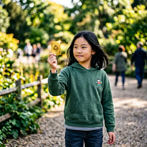 Asian Girl with a Poker Ace Card - Victory and Determination