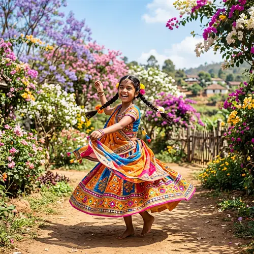 Innocent South Asian Girl Under Clear Sunlit Sky