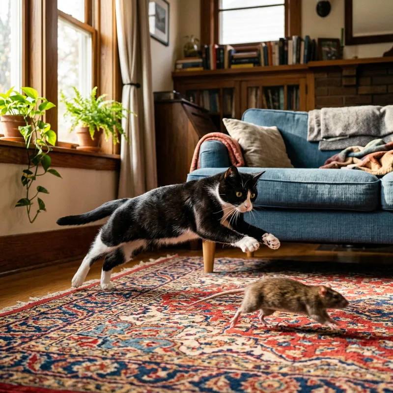 Thrilling Cat vs Rat Chase in Cozy Setting