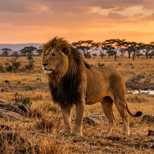 Majestic African Lion in Golden Savanna