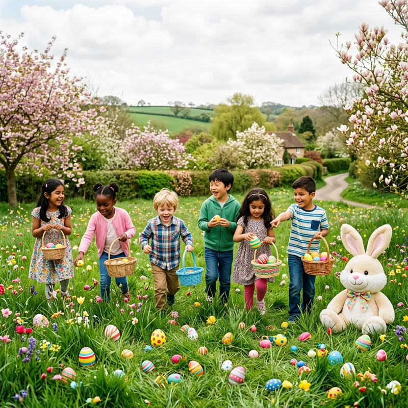 Joyful Easter Egg Hunt with Diverse Kids, Bunny & Toys Joyful Easter Egg Hunt with Diverse Kids, Bunny & Toys
