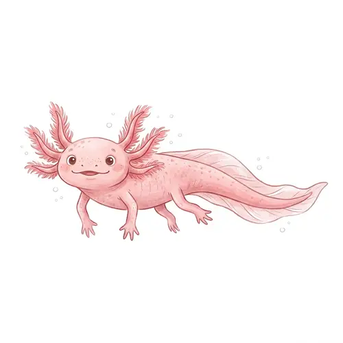 Pink Axolotl Illustration with External Gills and Long Tail