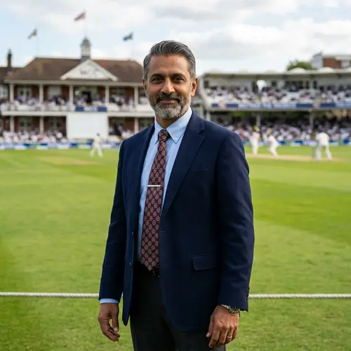 Middle-Aged South Asian Man in Formal Attire | Cricket Field
