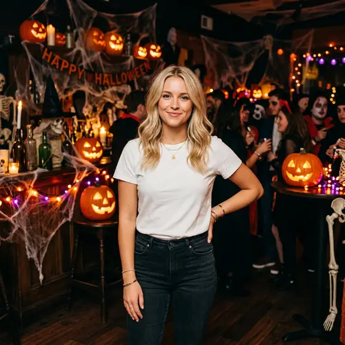 Blonde Model at Halloween Party | Photo Mockup Example