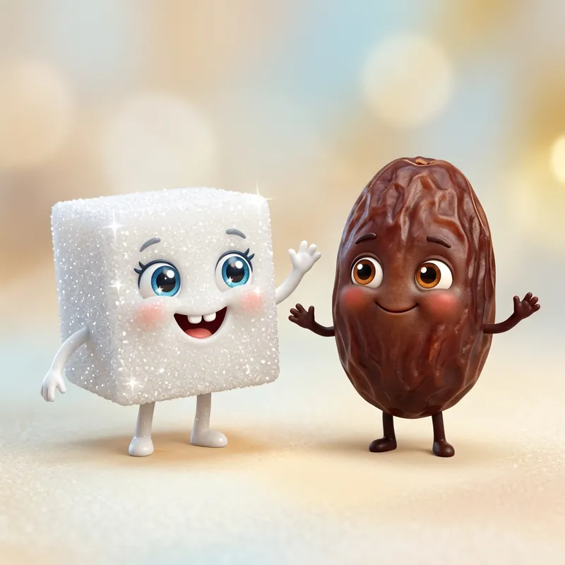 Anthropomorphized Sugar Cube and Date Cartoon Characters