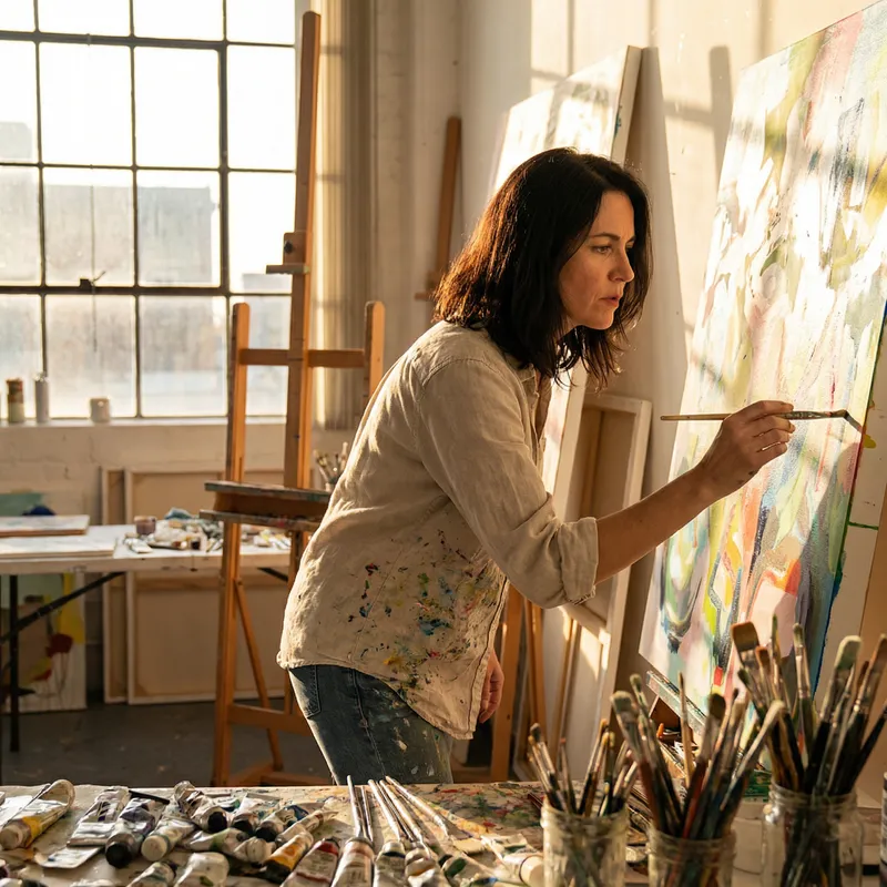 Asian Woman Creating Artistic Masterpiece | Modern Art Studio