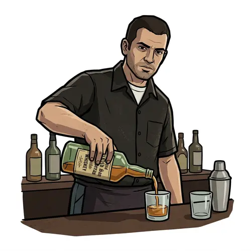 GTA San Andreas Style Bartender Pouring Alcohol Glasses