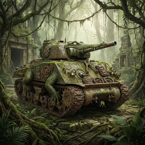 Surreal Hybrid Art: War Tank Meets Crocodile