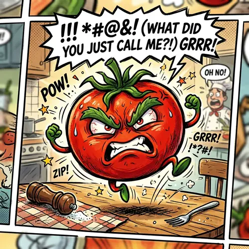 Furious Cartoon-Style Tomato Jumping Out Comic Strip
