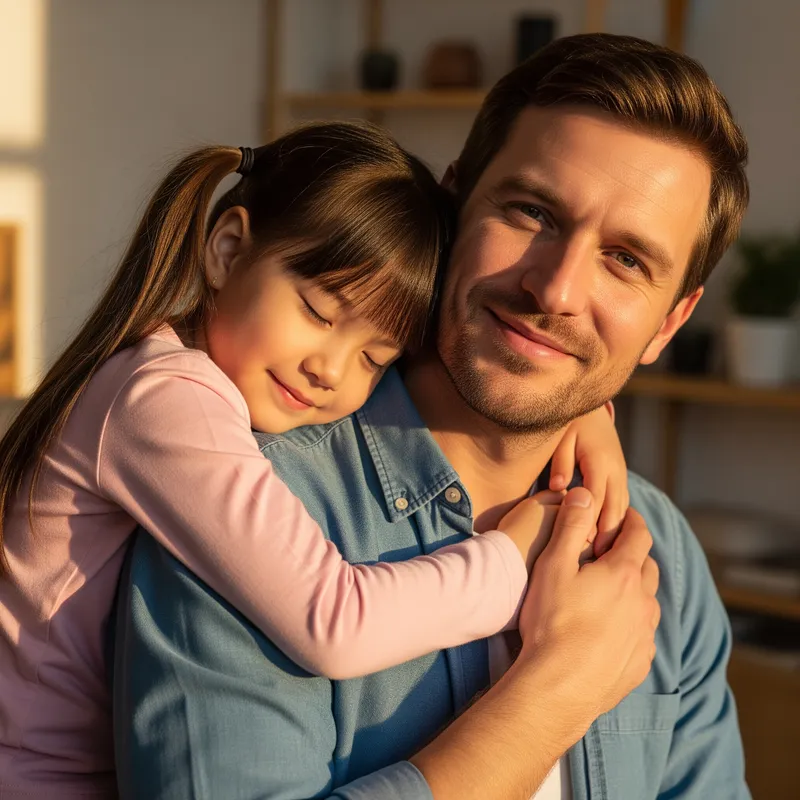 Caring Father-Daughter Embrace in Warm Setting