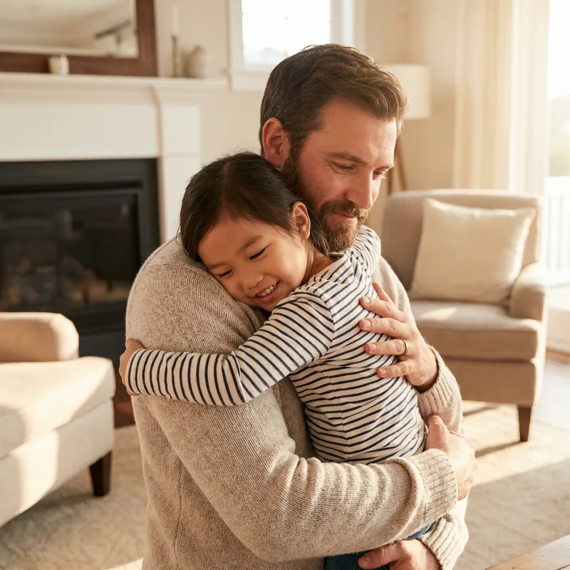 Caring Father-Daughter Embrace in Warm Setting